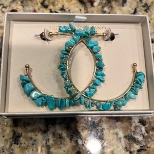 Christian Siriano turquoise gold  hoops earrings NIB